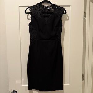 Elie Tahari Elegant Black Midi Dress with Lace Details
